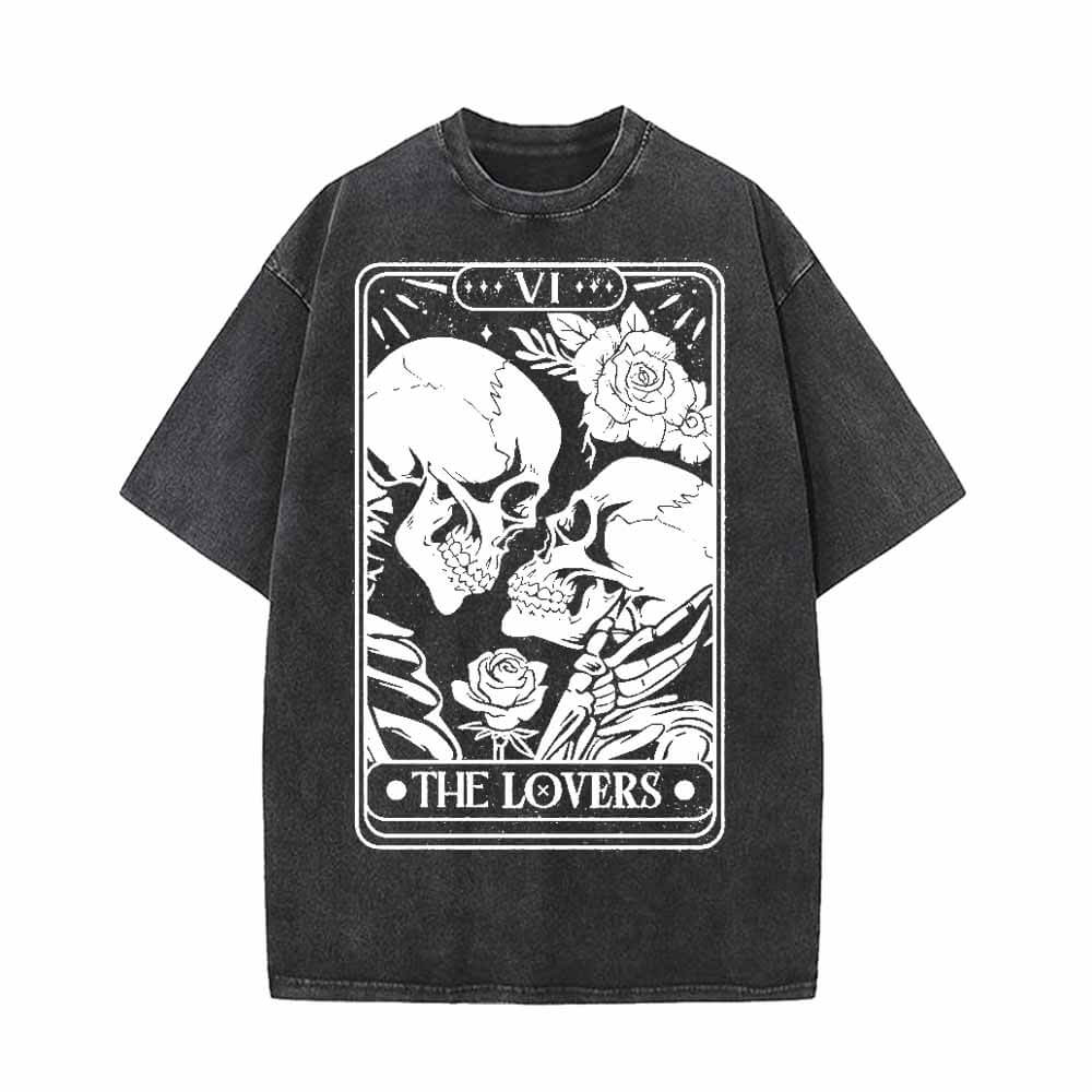 Skeleton Lovers Tarot Card Vintage Washed T-shirt