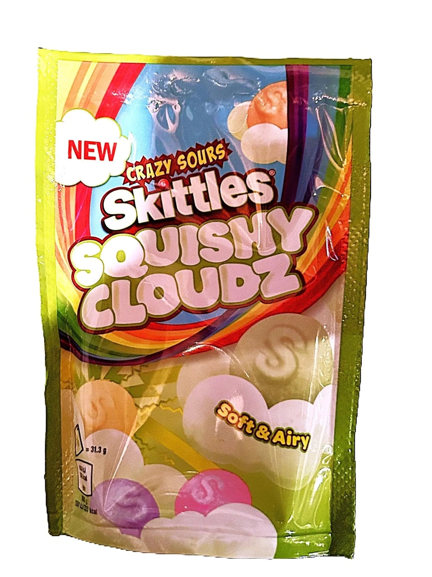 Skittles Squishy Crazy Clouds Sour – Soft & Tangy Fruit-Flavoured Gummies 94g Bag (UK)