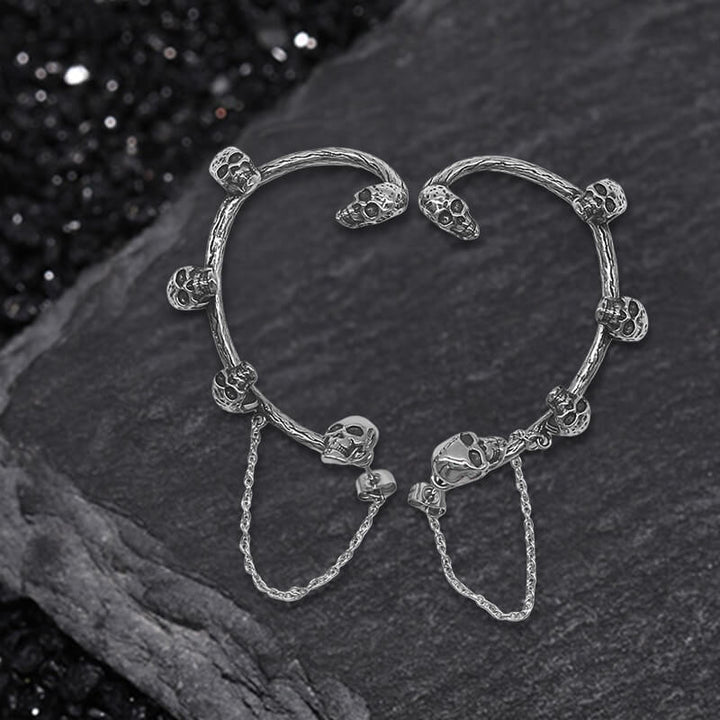 Skull Heads Stainless Steel Ear Cuffs Chain Earrings