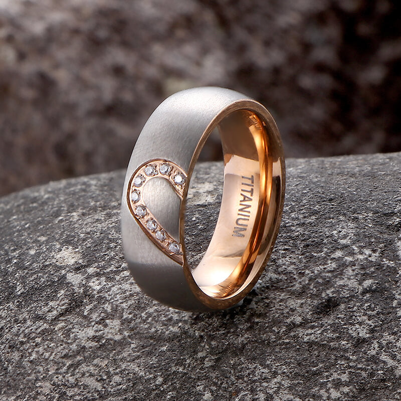 Spliced Heart Titanium Couple Ring