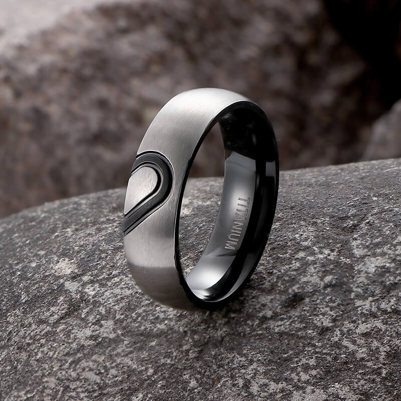 Spliced Heart Titanium Couple Ring