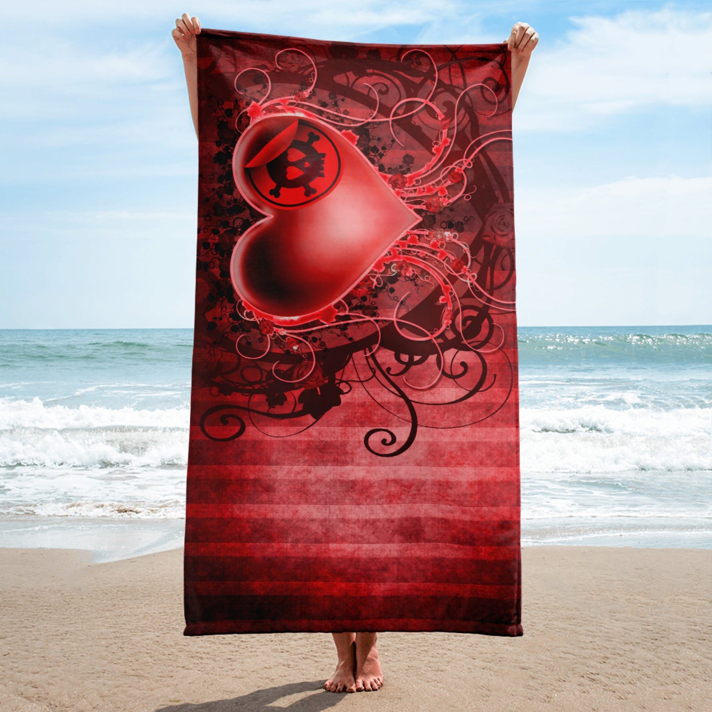 Gothic Skull and Heart Towel