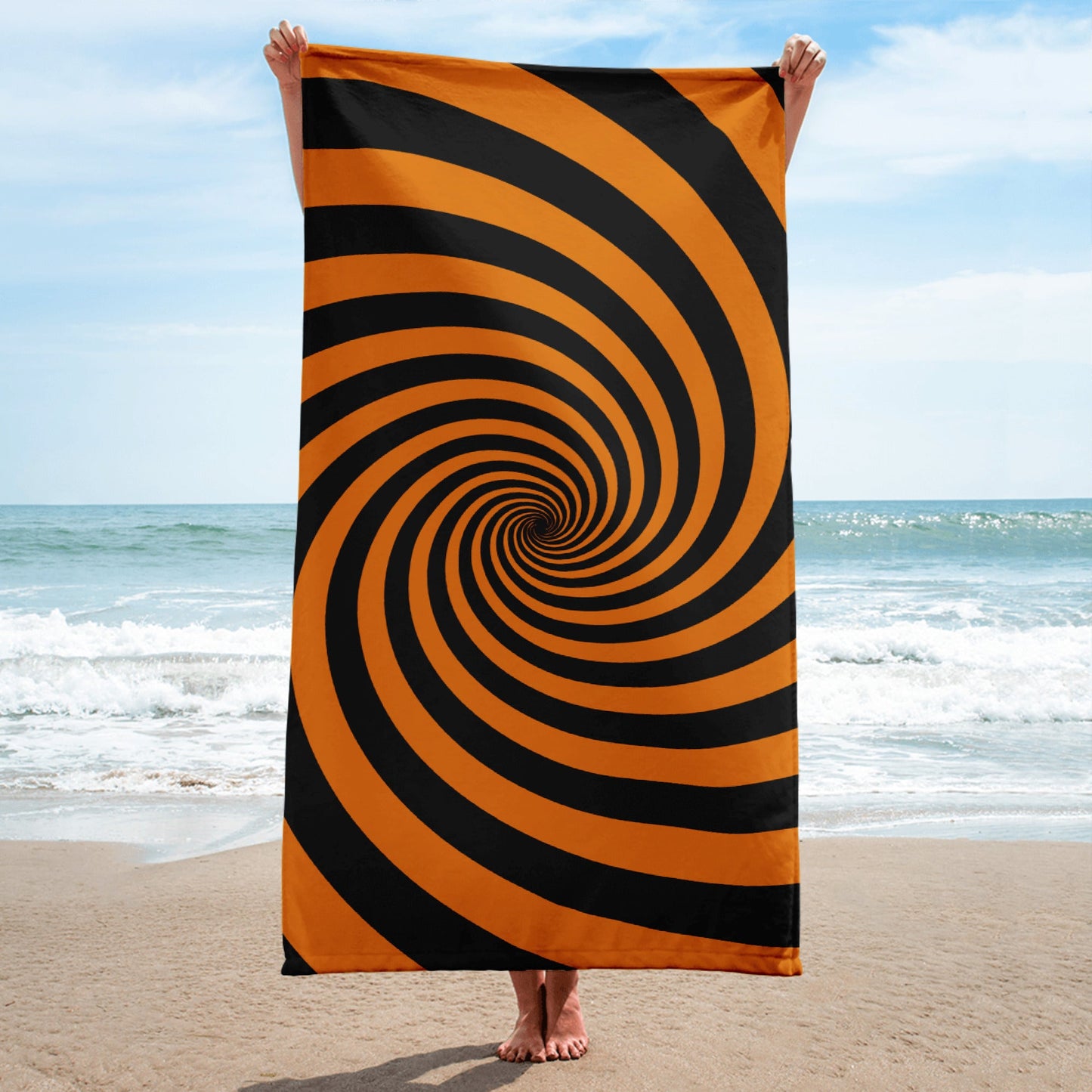 Black and Orange Spiral Towel