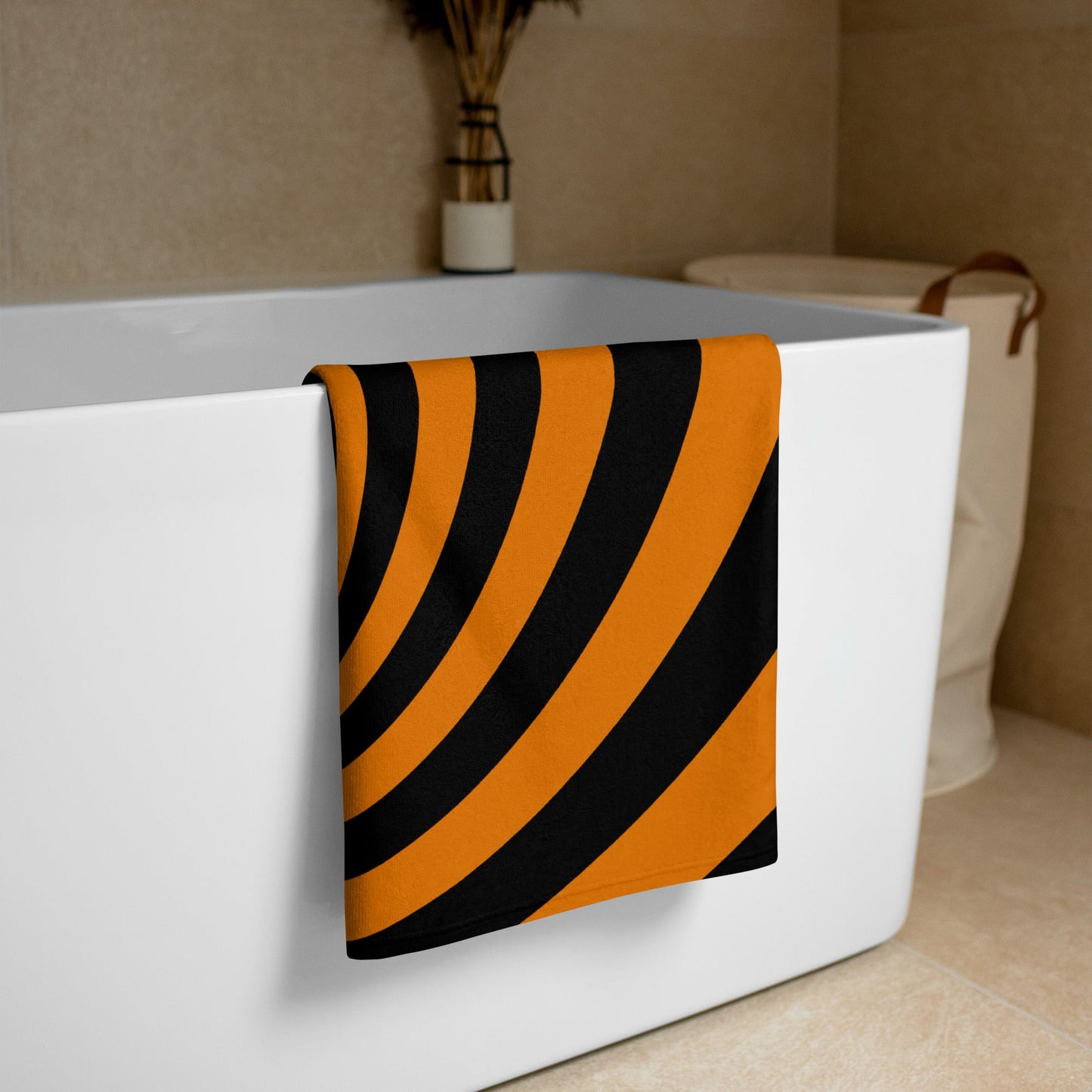 Black and Orange Spiral Towel