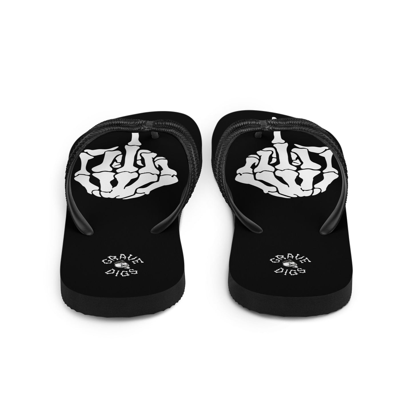Grave Digs Skeleton Middle Finger Gothic Flip Flops