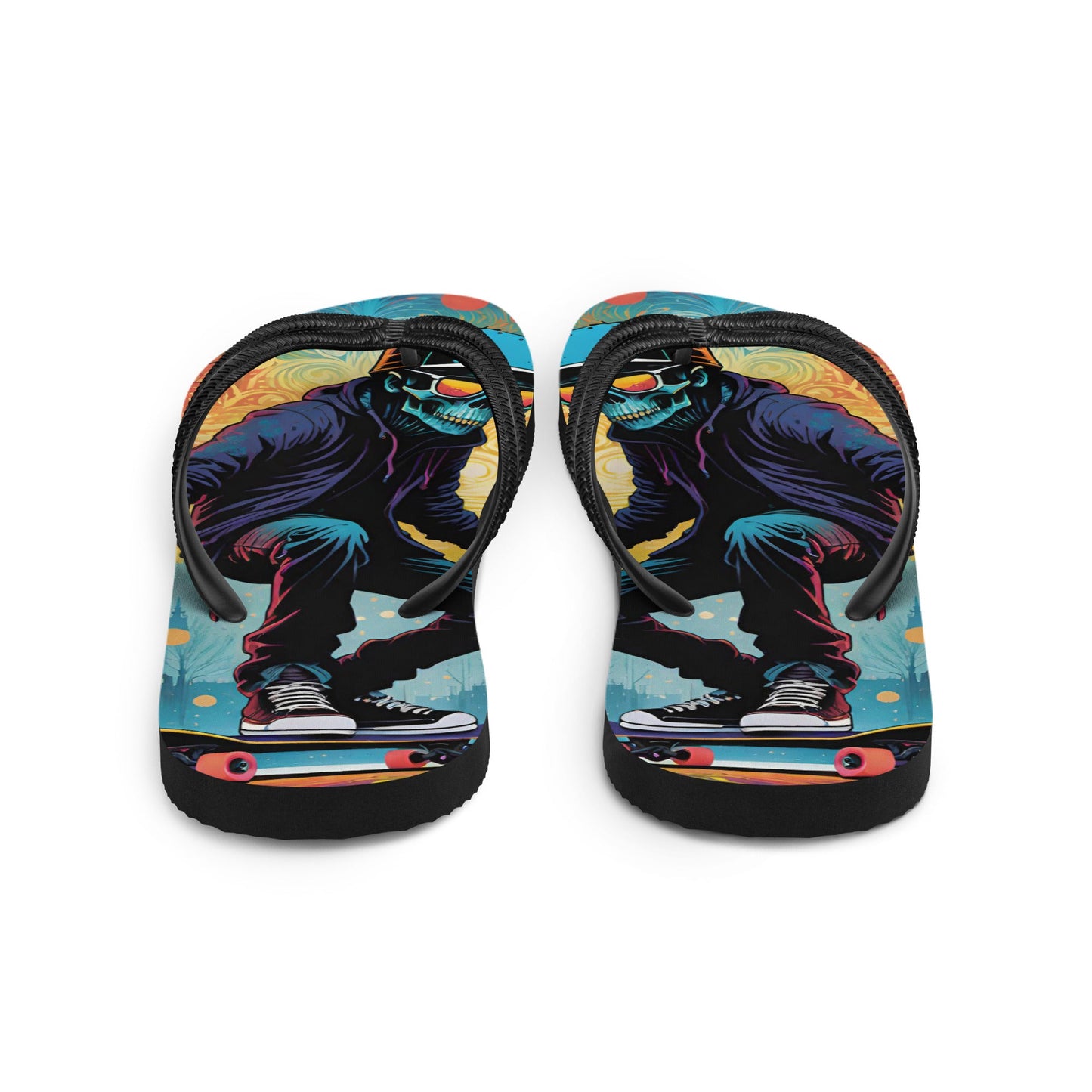 Colorful Skater Skeleton Flip Flops
