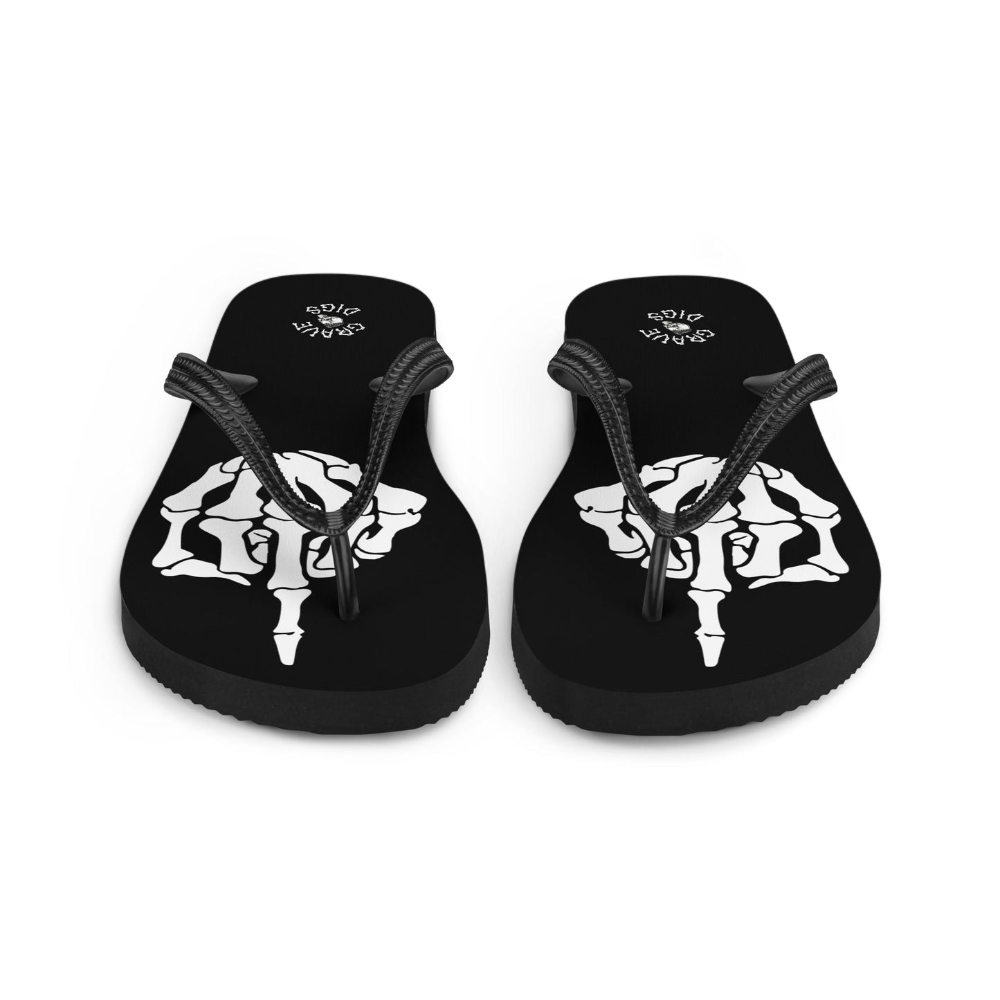 Grave Digs Skeleton Middle Finger Gothic Flip Flops