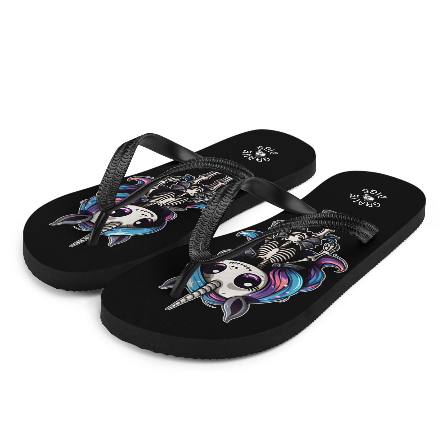 Grave Digs Skeleton Unicorn Flip Flops