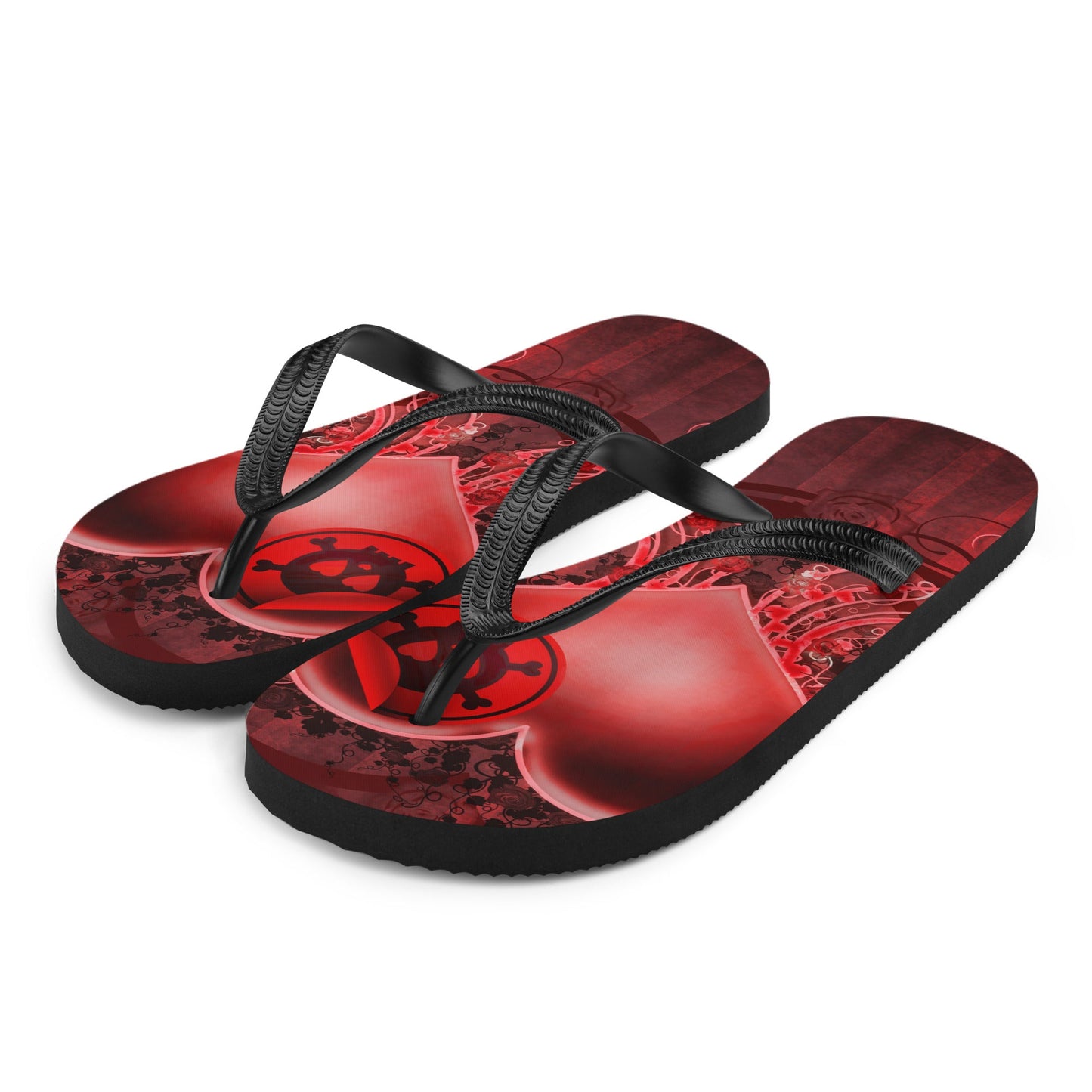 Colorful Skull Heart Gothic Flip Flops