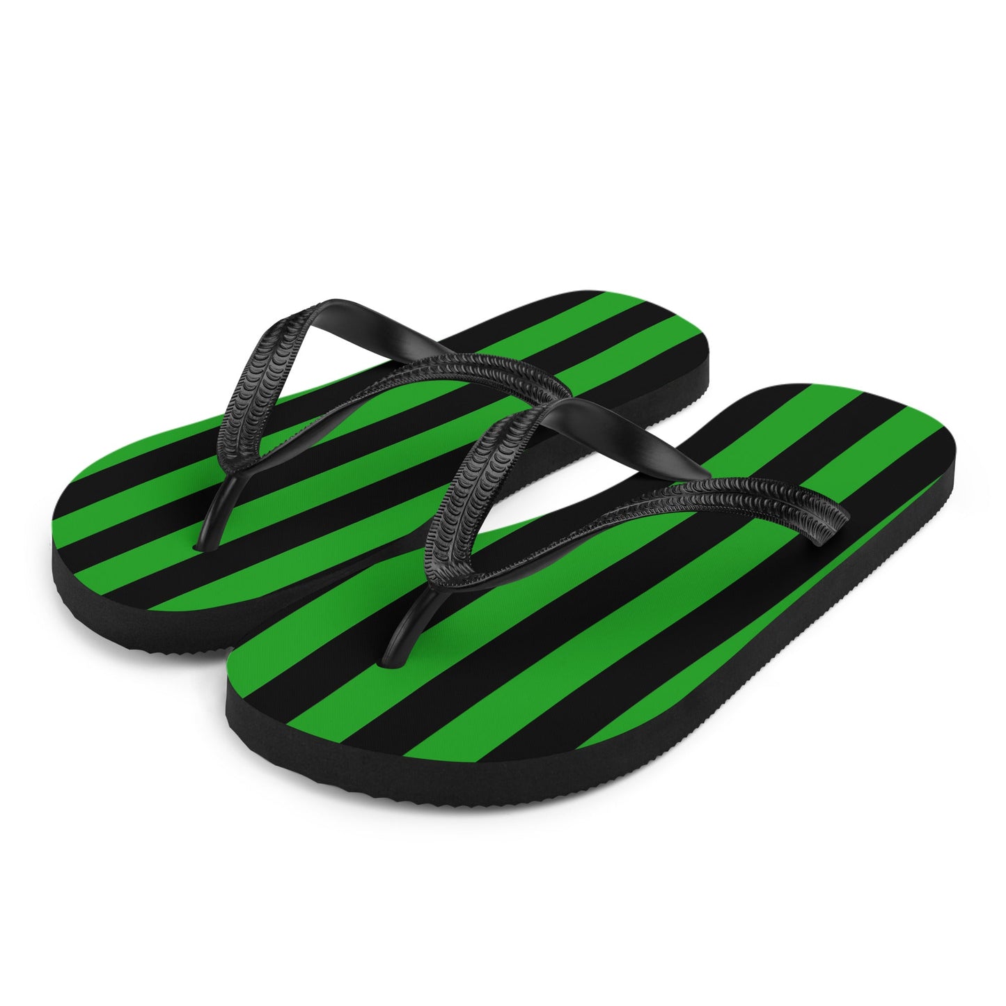 Black and Green Striped Flip Flops