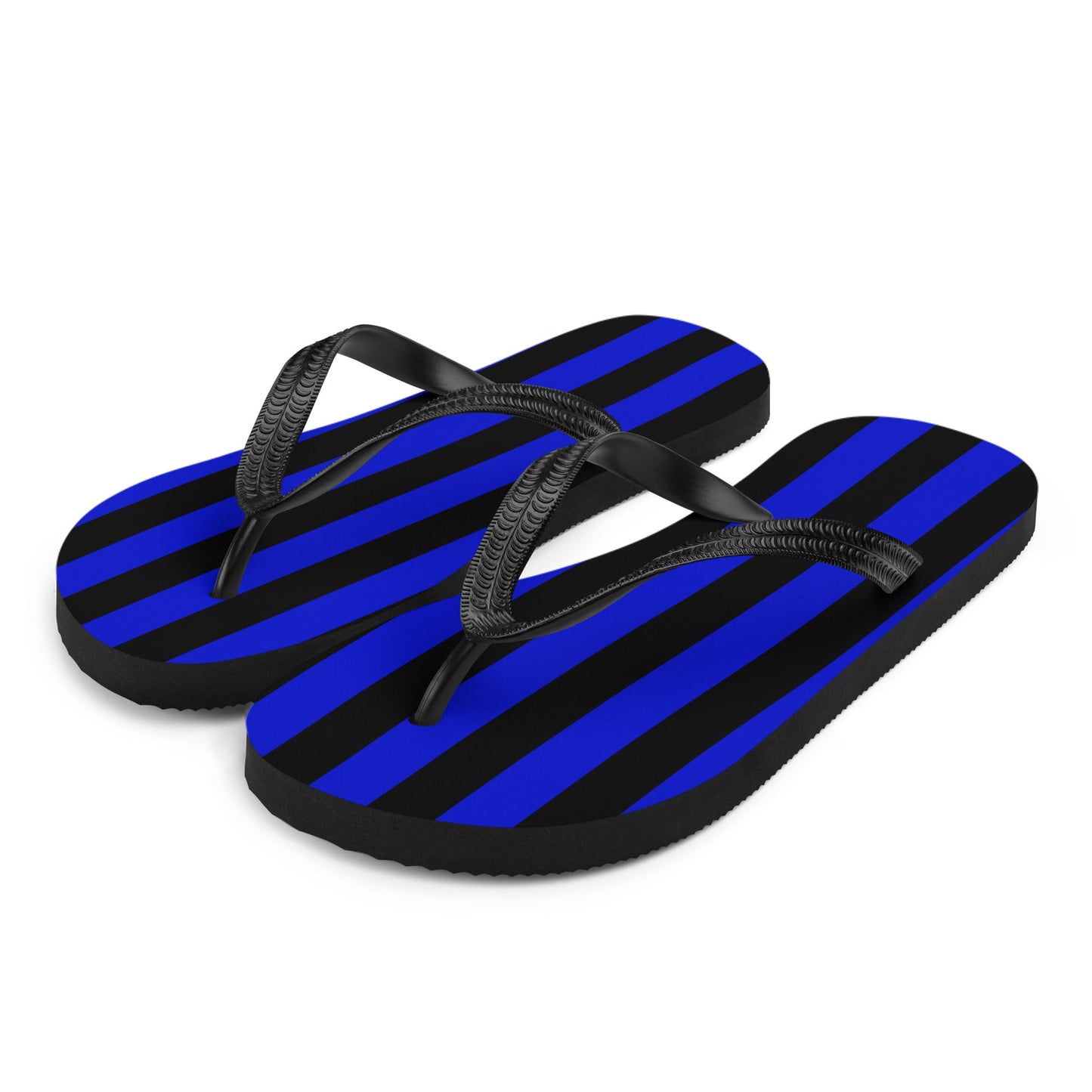 Black and Blue Striped Flip Flops