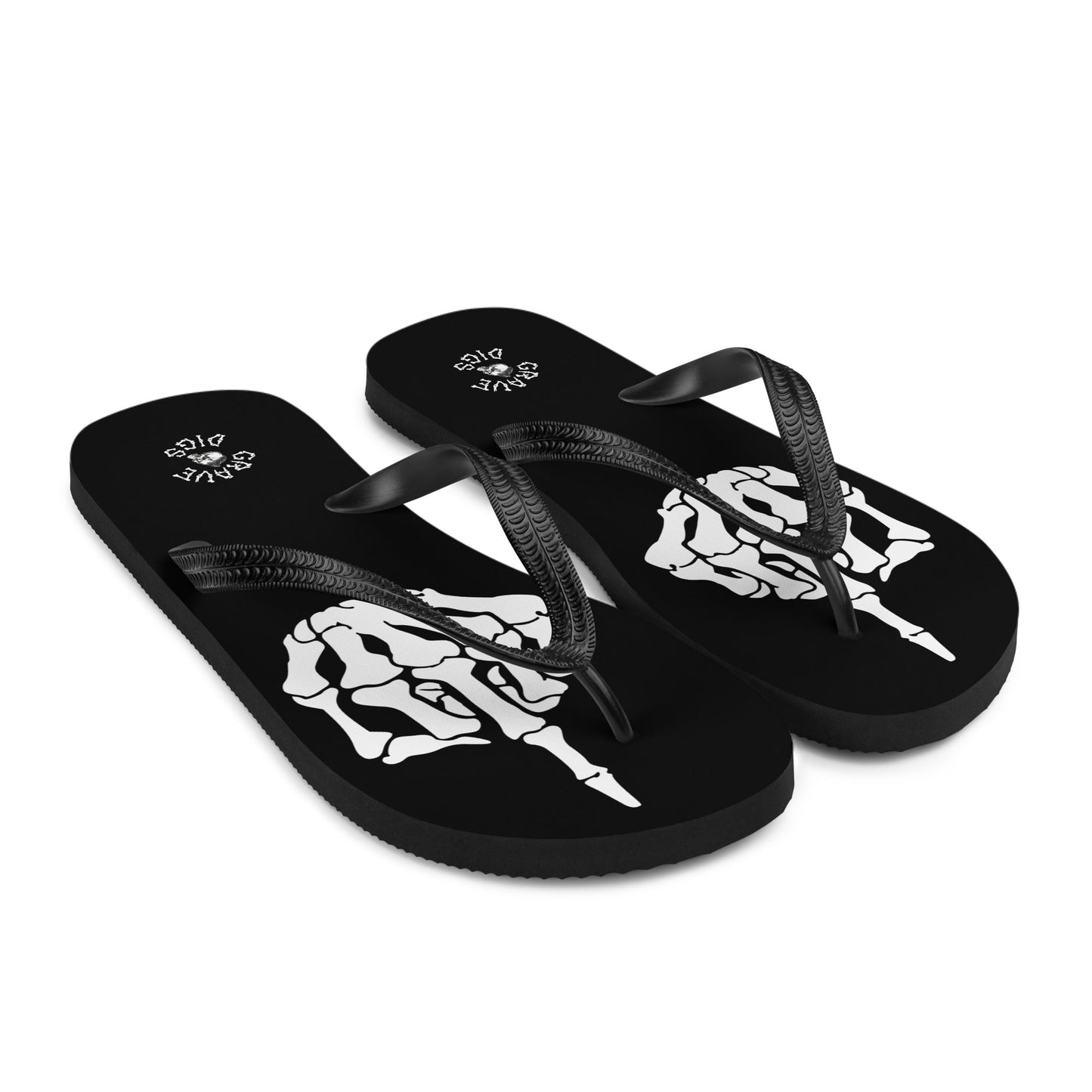 Grave Digs Skeleton Middle Finger Gothic Flip Flops