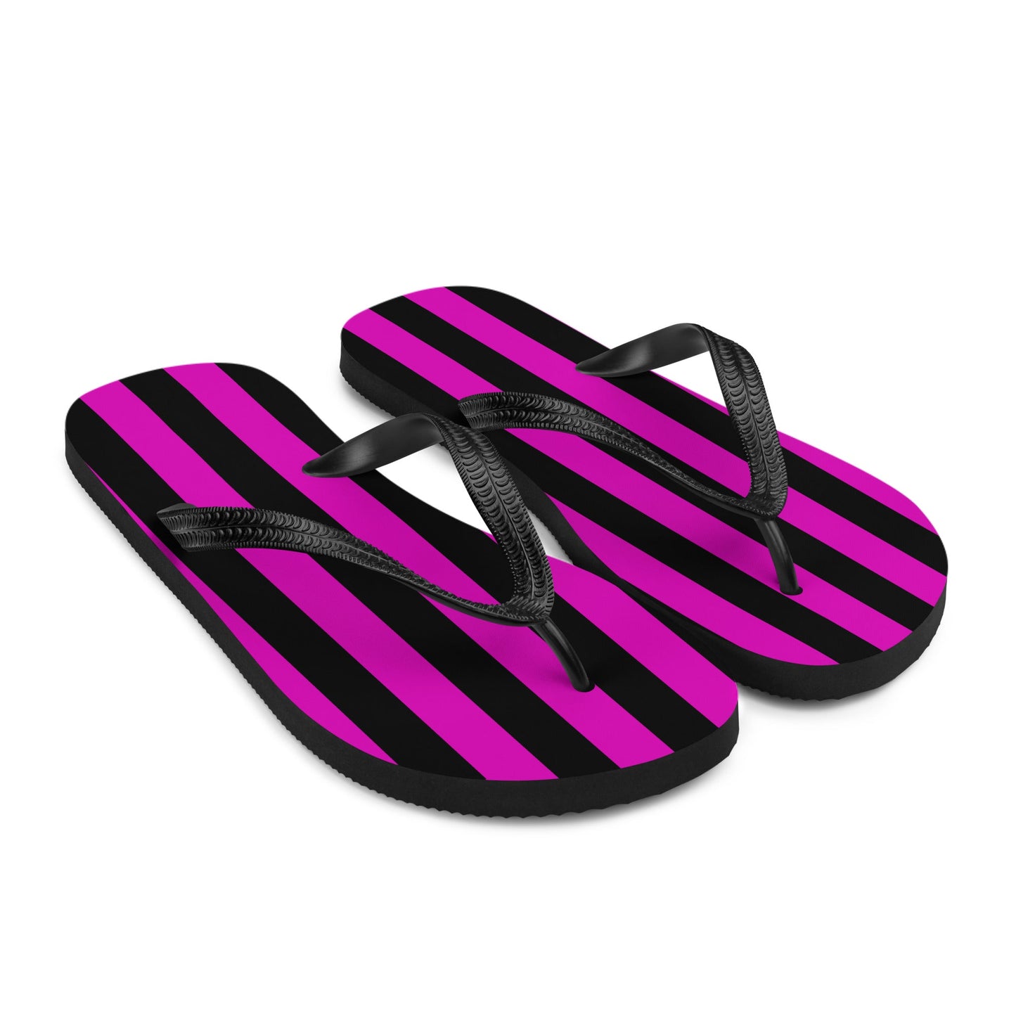 Black and Pink Striped Flip Flops