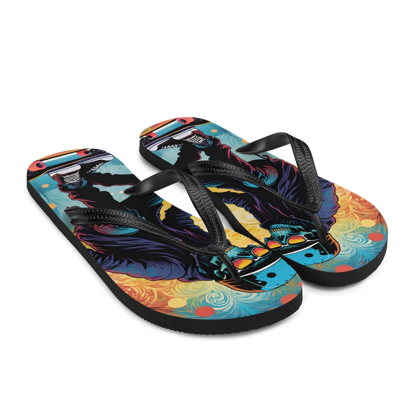 Colorful Skater Skeleton Flip Flops