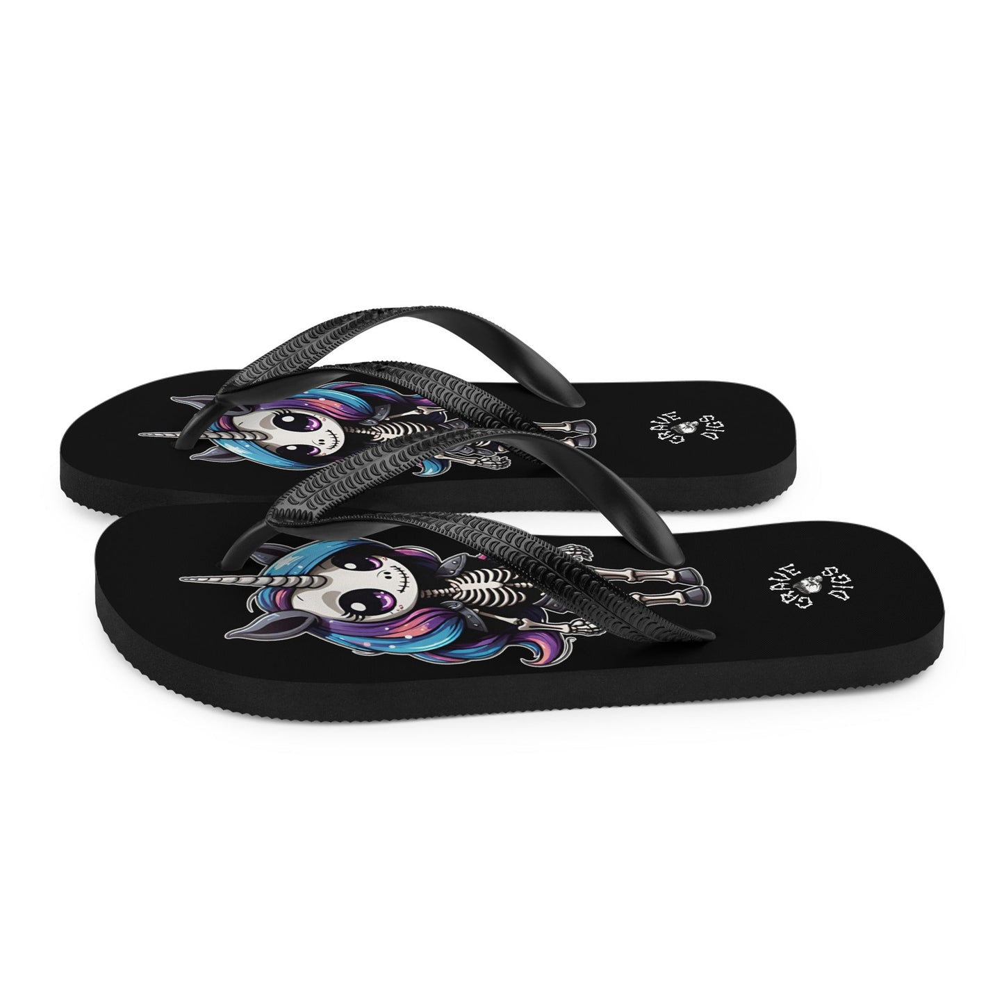 Grave Digs Skeleton Unicorn Flip Flops