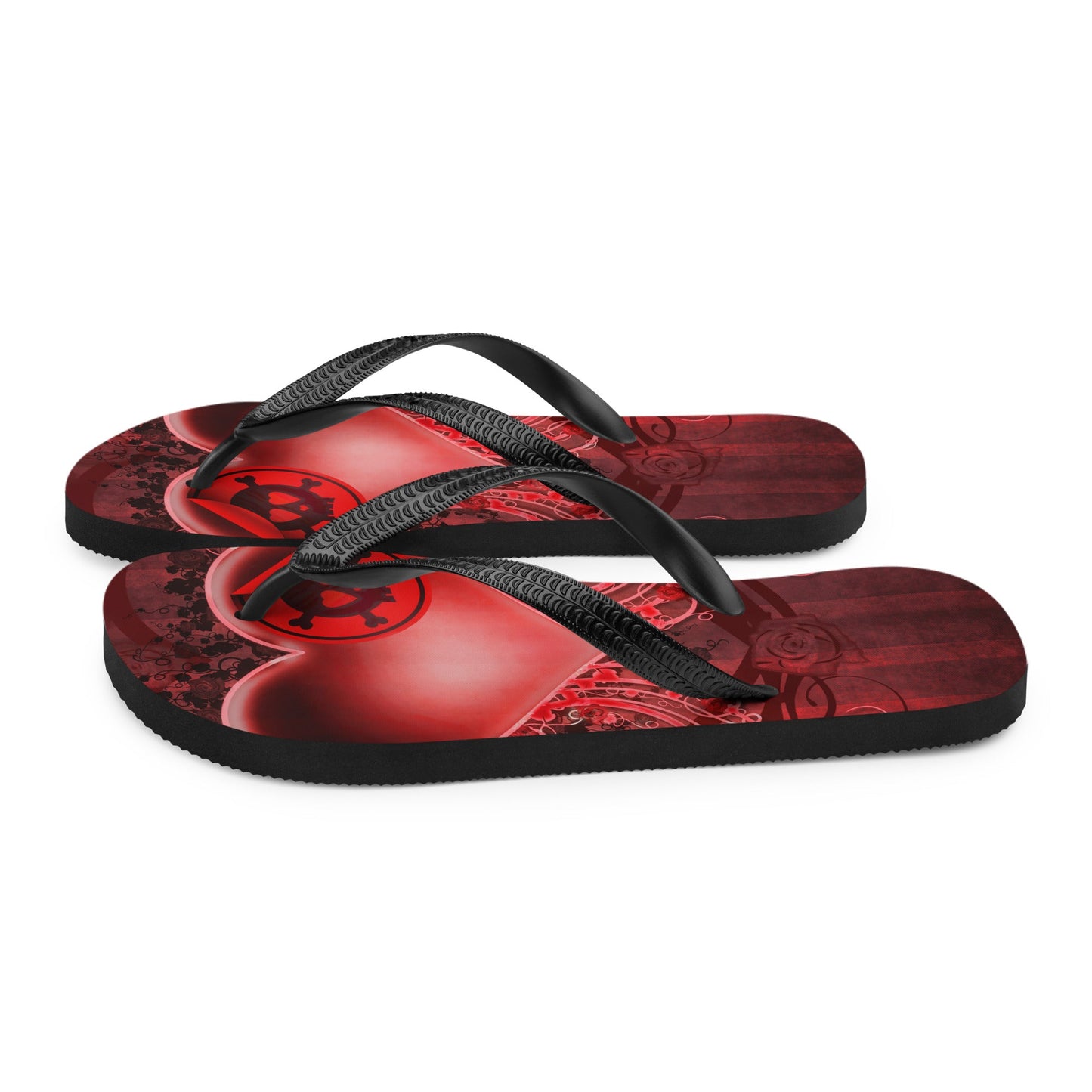 Colorful Skull Heart Gothic Flip Flops