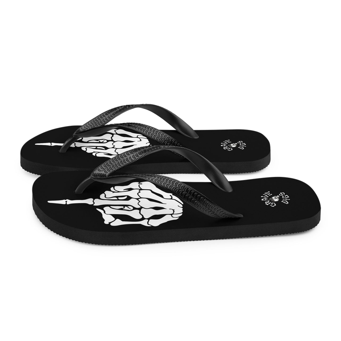 Grave Digs Skeleton Middle Finger Gothic Flip Flops