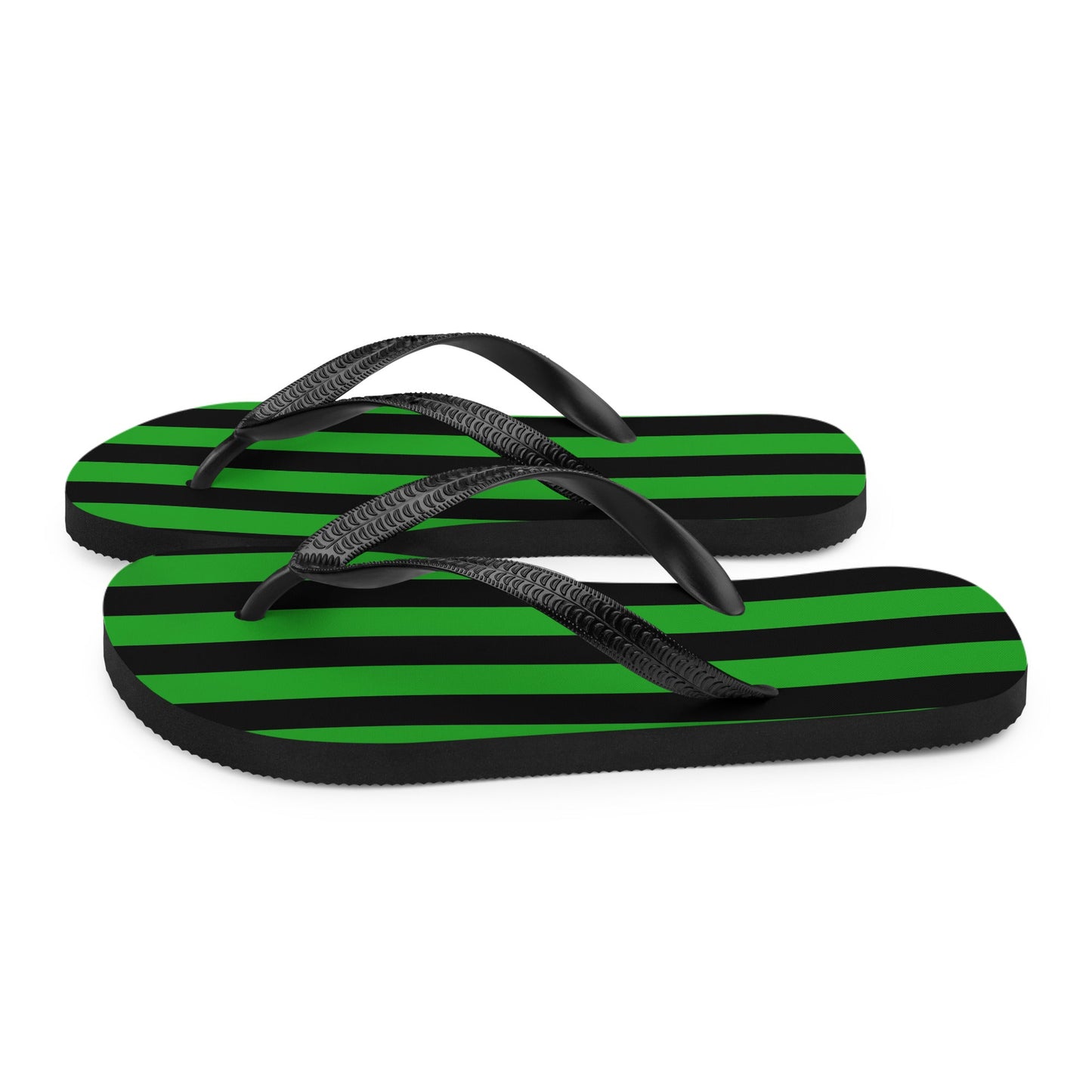 Black and Green Striped Flip Flops