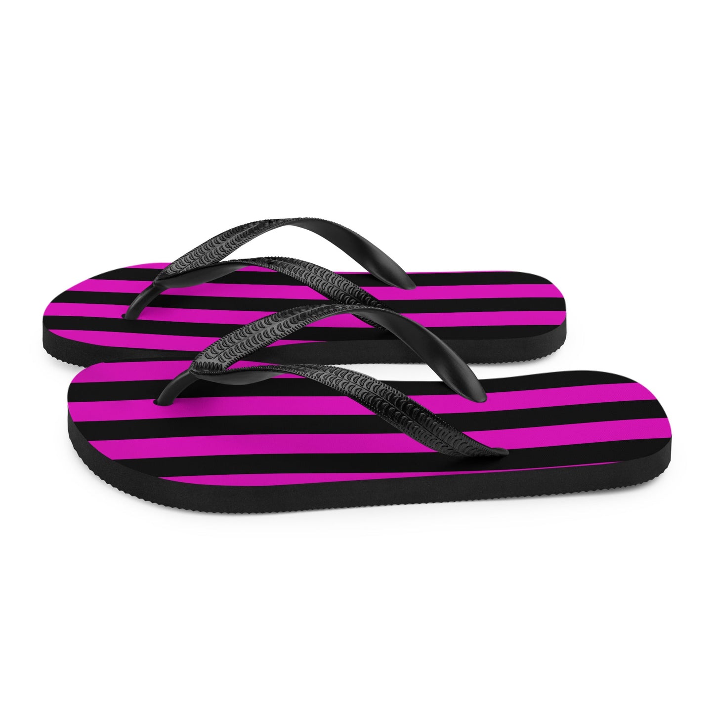 Black and Pink Striped Flip Flops