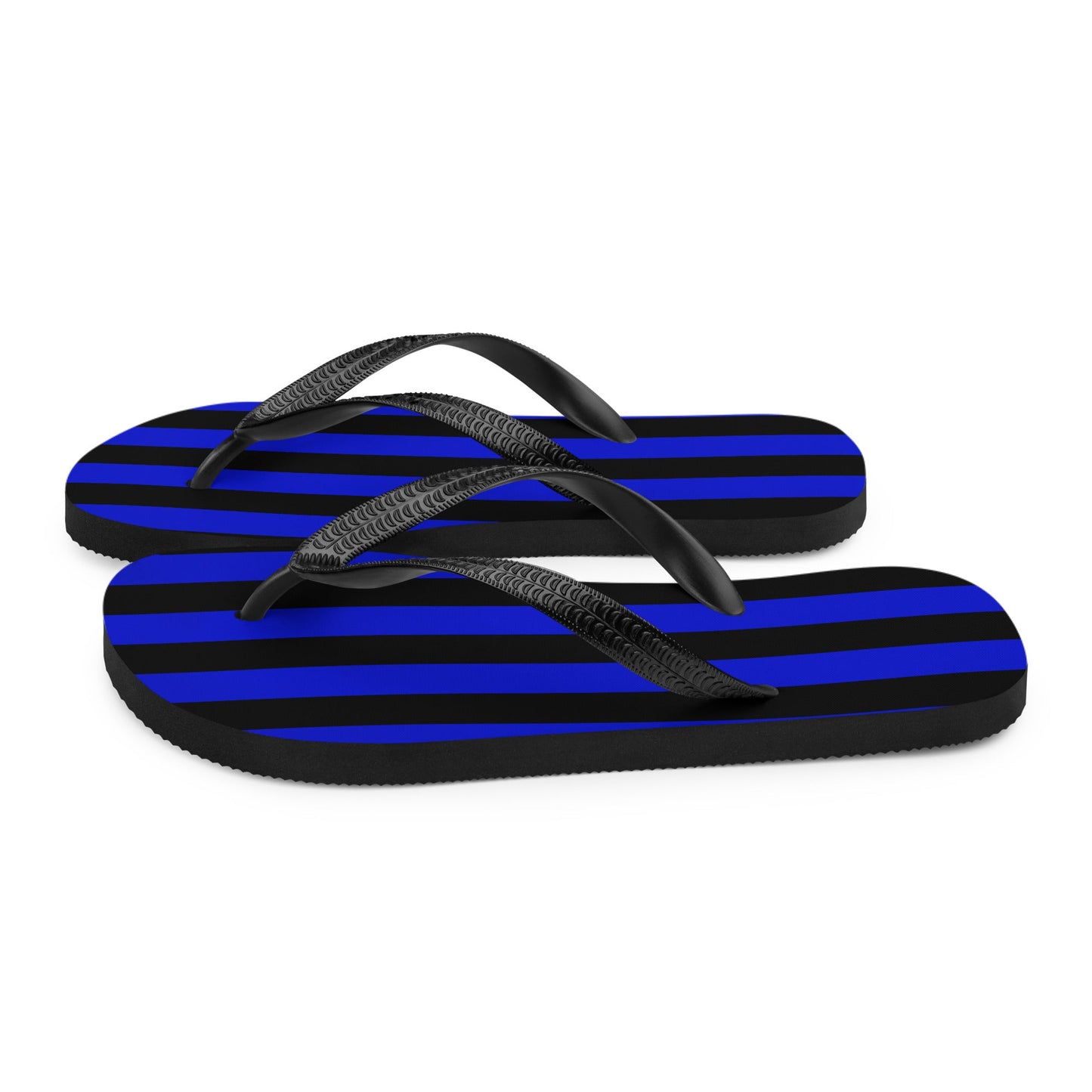 Black and Blue Striped Flip Flops