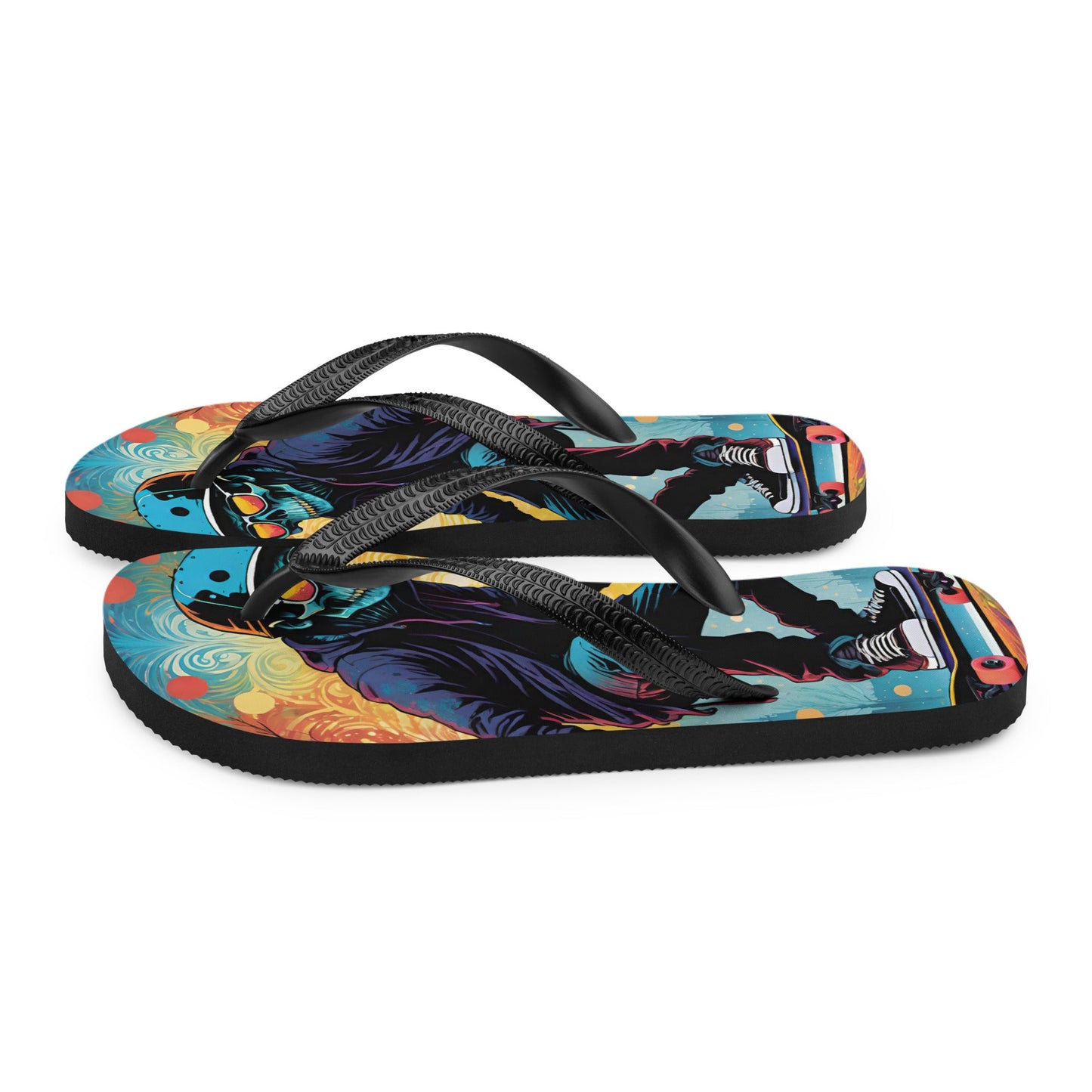 Colorful Skater Skeleton Flip Flops
