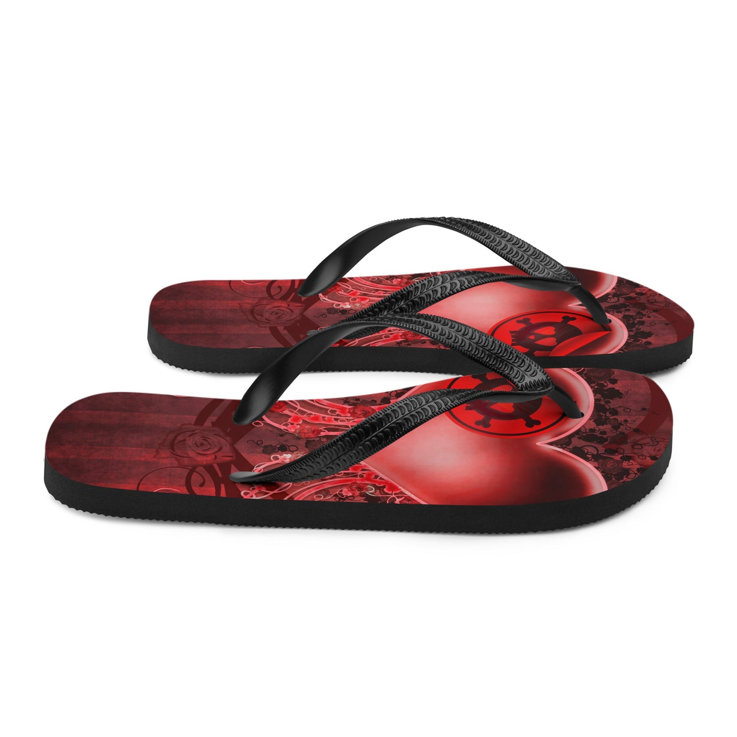 Colorful Skull Heart Gothic Flip Flops