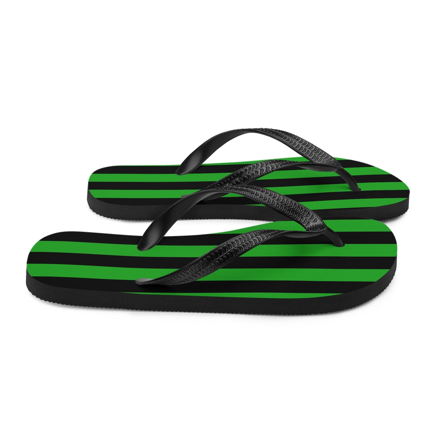 Black and Green Striped Flip Flops