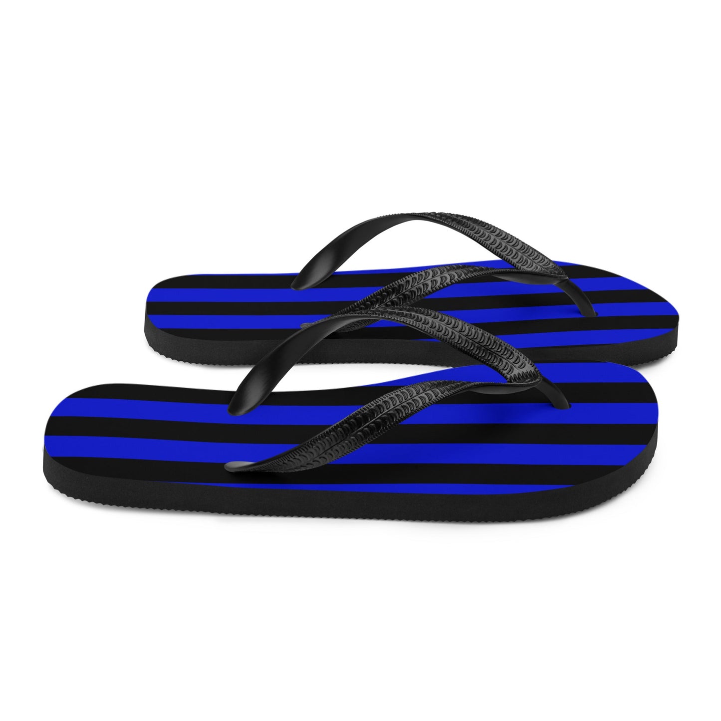 Black and Blue Striped Flip Flops