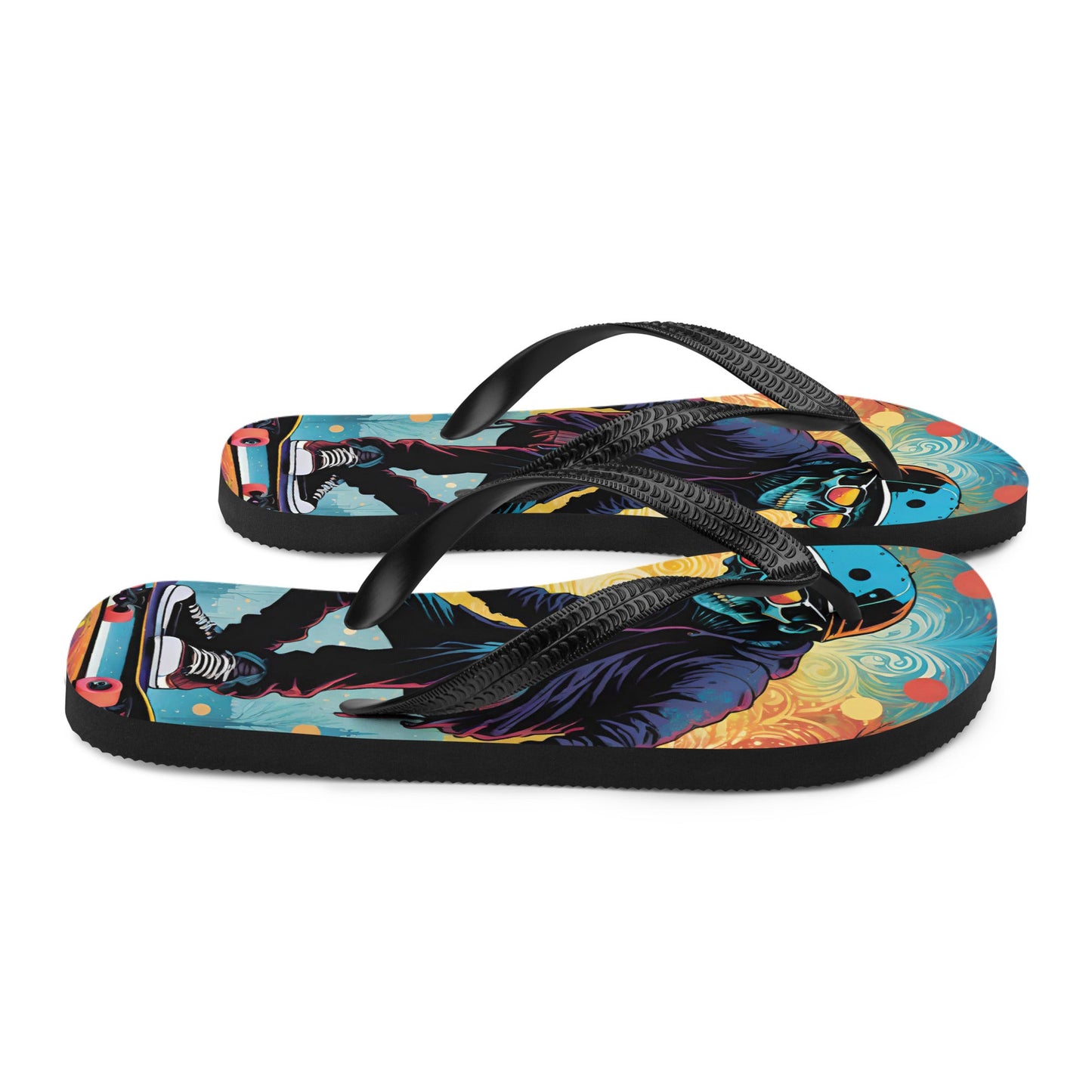 Colorful Skater Skeleton Flip Flops