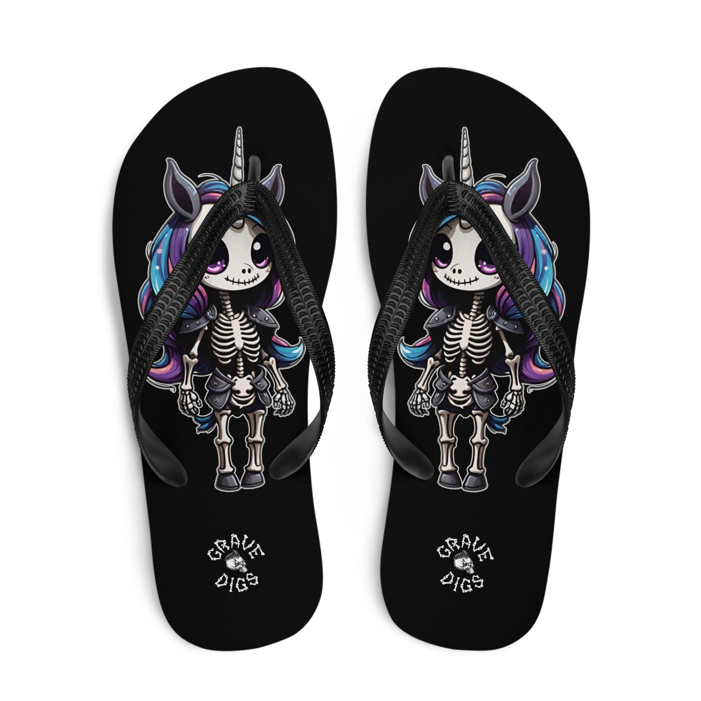 Grave Digs Skeleton Unicorn Flip Flops