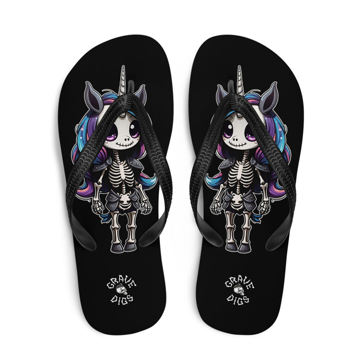 Grave Digs Skeleton Unicorn Flip Flops