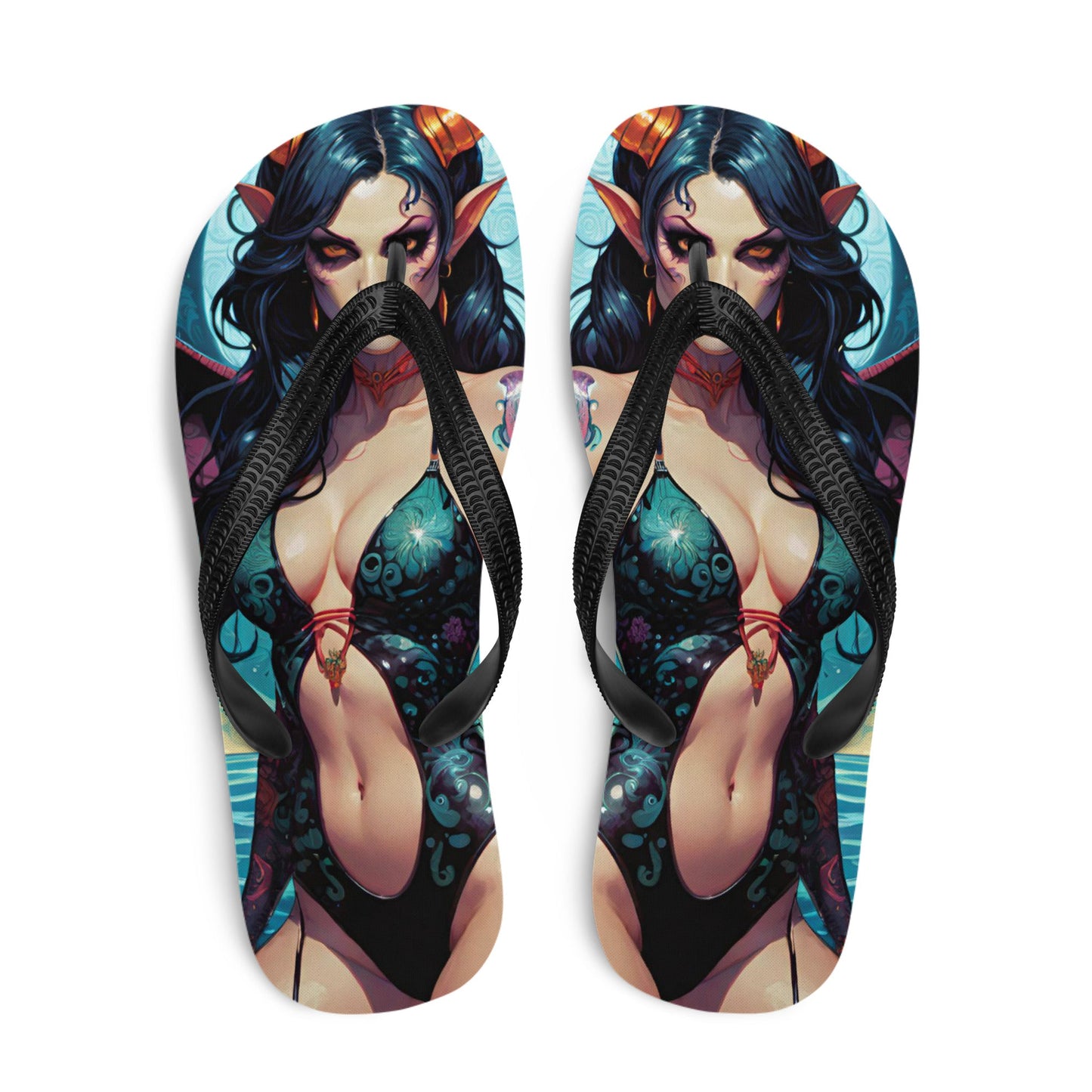 Colorful Summer Succubus in a Swimsuit 4 Gothic Flip Flops