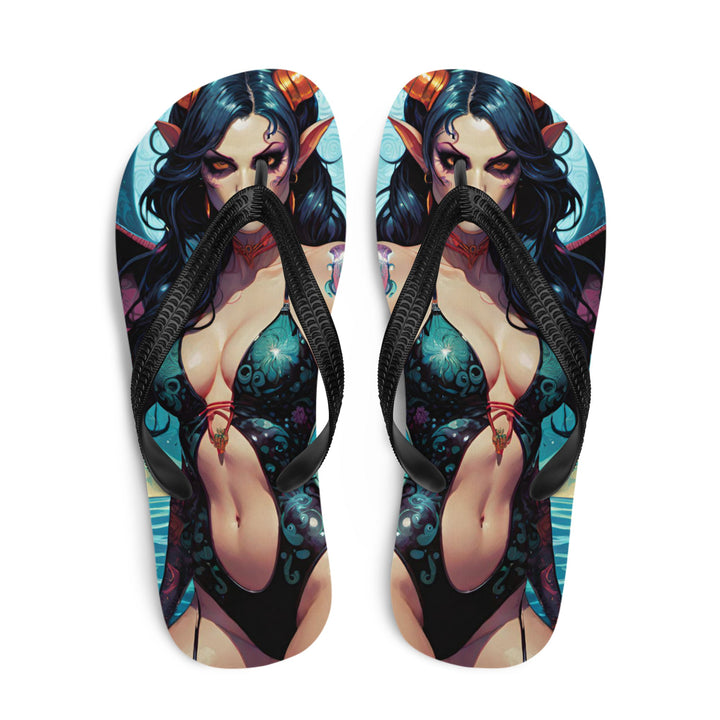 Colorful Summer Succubus in a Swimsuit 4 Gothic Flip Flops