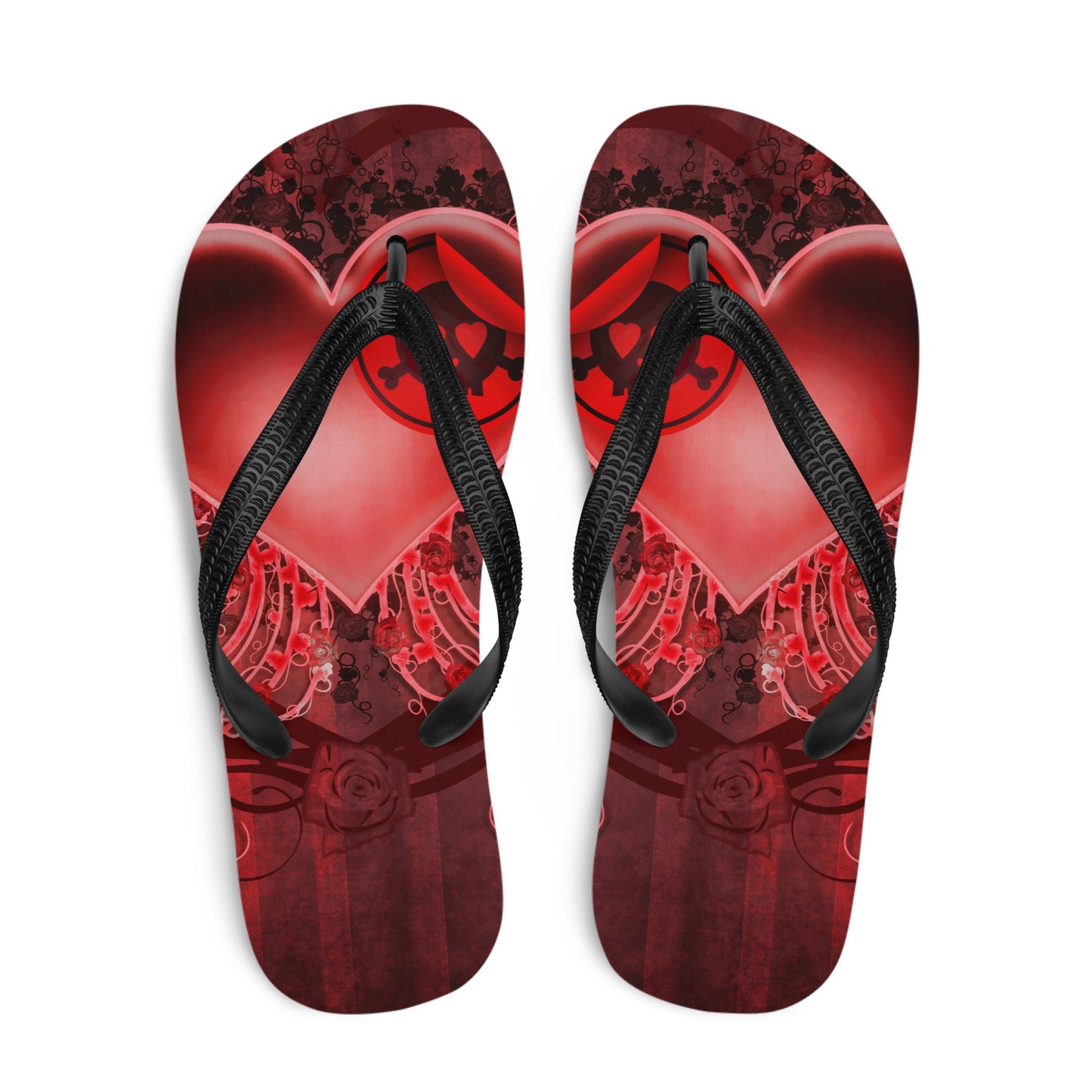 Colorful Skull Heart Gothic Flip Flops