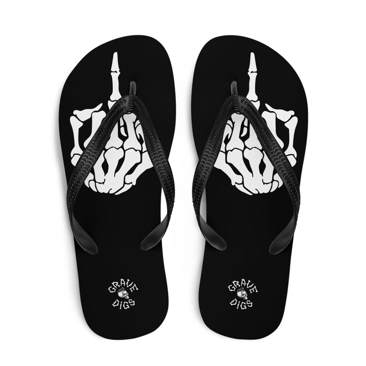 Grave Digs Skeleton Middle Finger Gothic Flip Flops