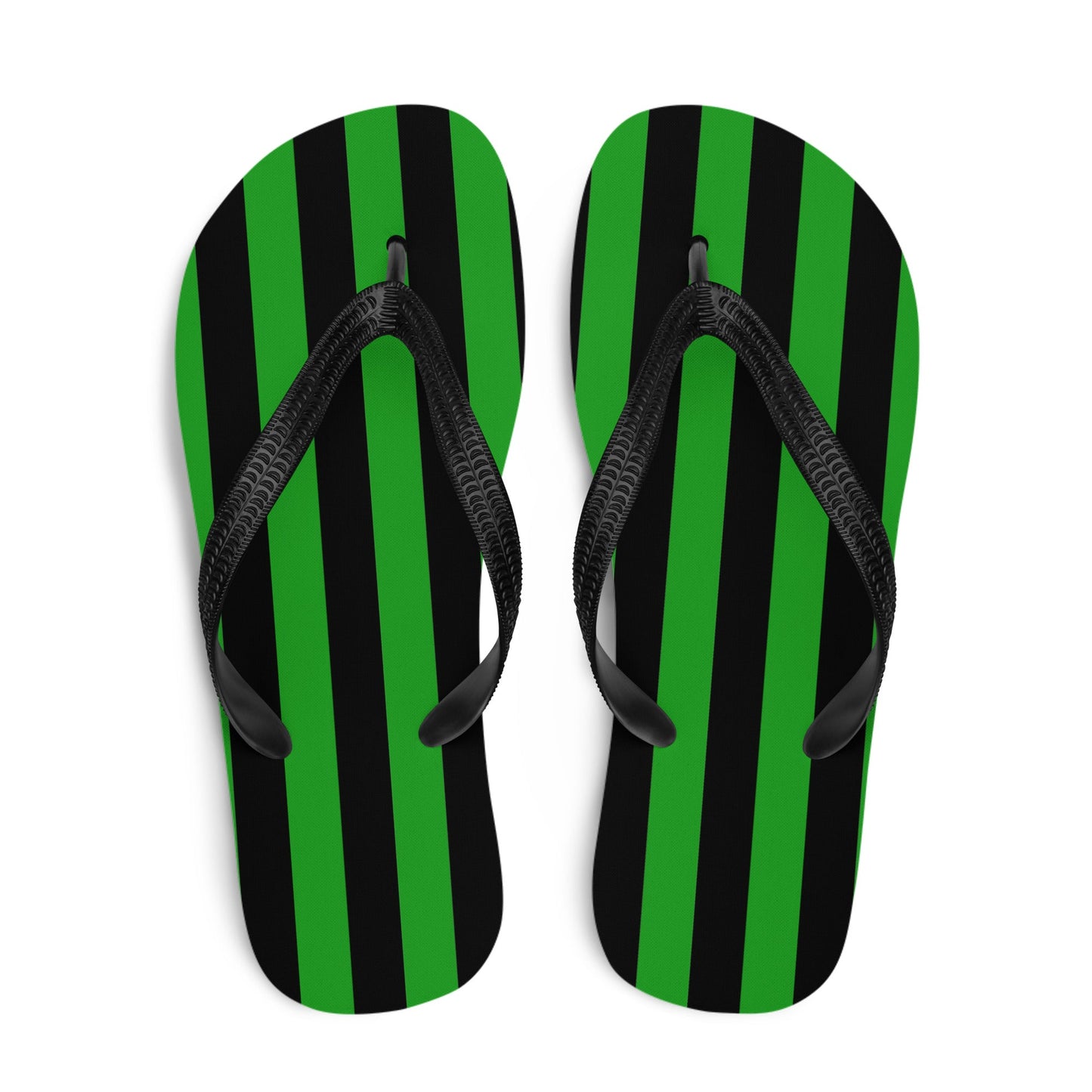 Black and Green Striped Flip Flops
