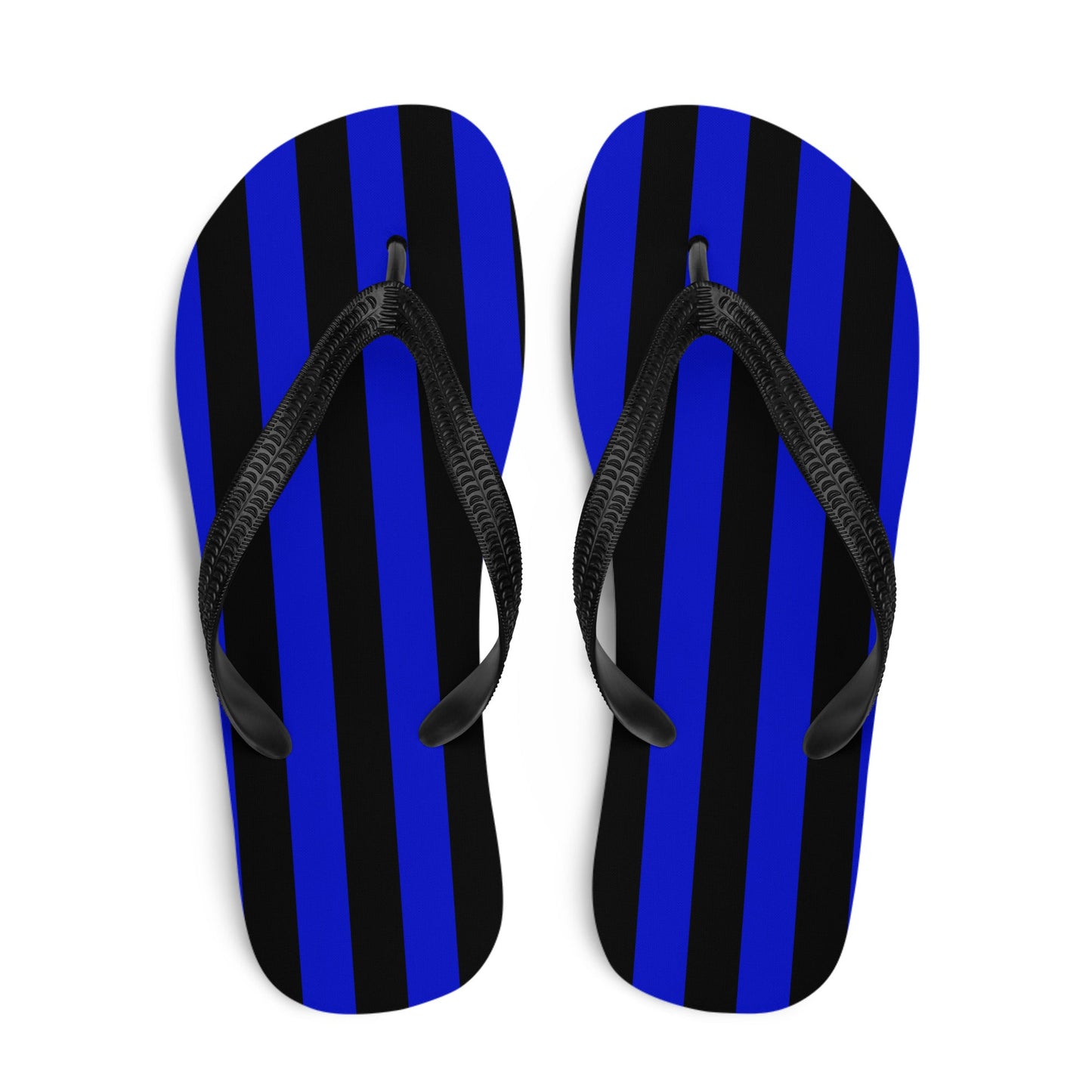 Black and Blue Striped Flip Flops