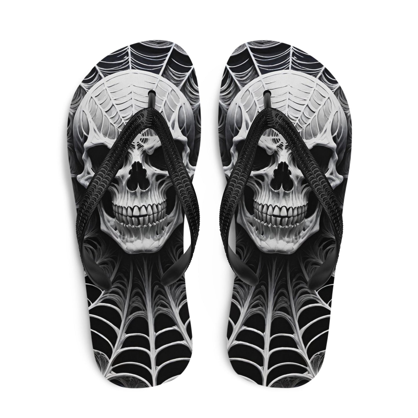 Spider Web Skull Flip Flops