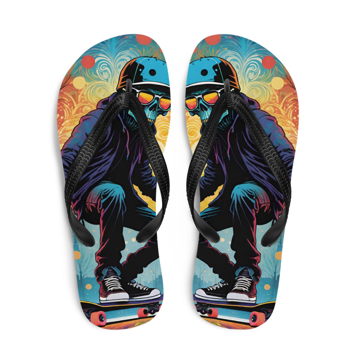 Colorful Skater Skeleton Flip Flops