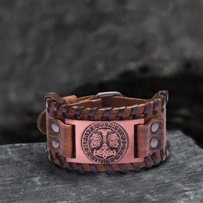 Thor’s Hammer Runes Alloy Leather Viking Bracelet