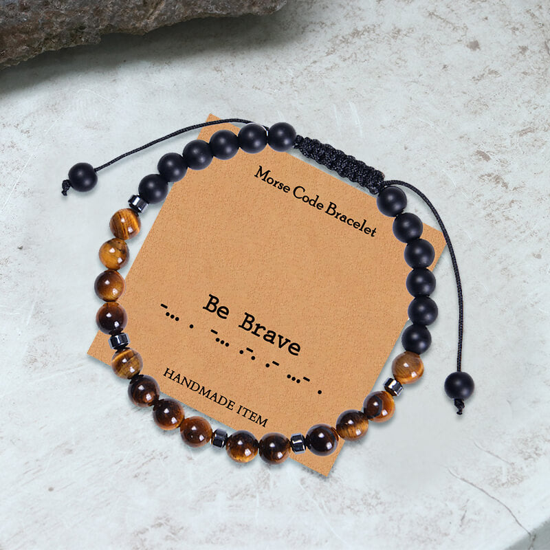 Tiger Eye Morse Code Braided Bracelet