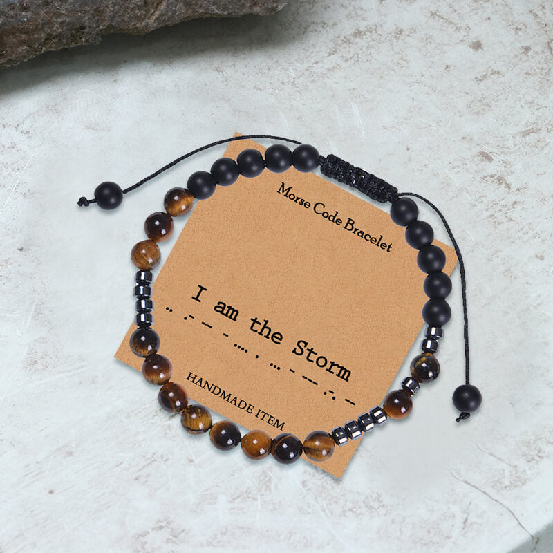 Tiger Eye Morse Code Braided Bracelet