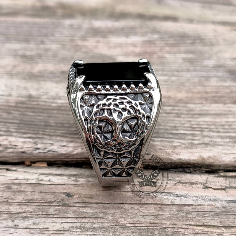 Tree Of Life Onyx Stainless Steel Viking Ring