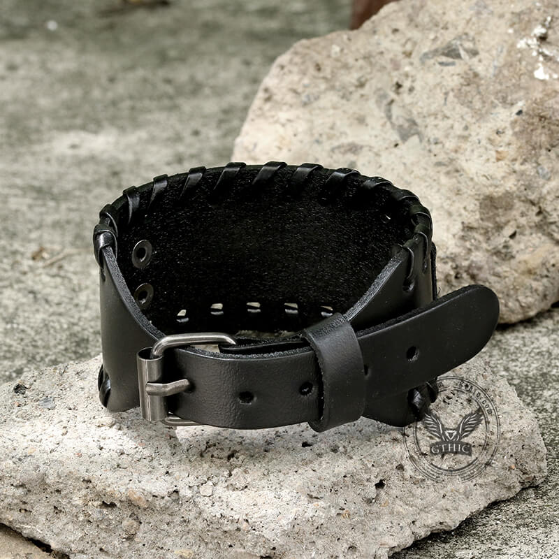 Triple Moon Tree Of Life Leather Viking Bracelet