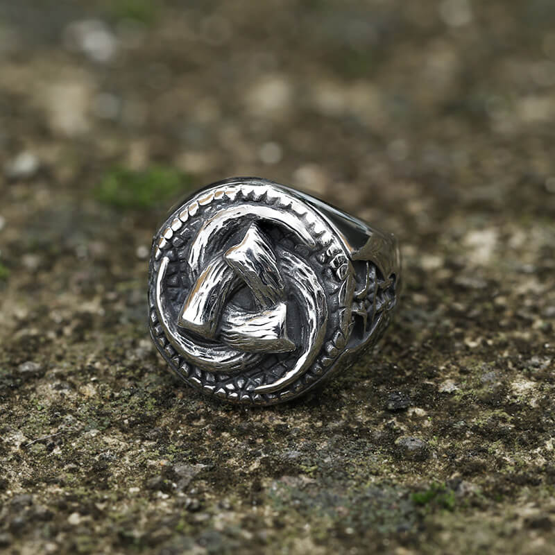 Triskele Horns of Odin Stainless Steel Viking Ring