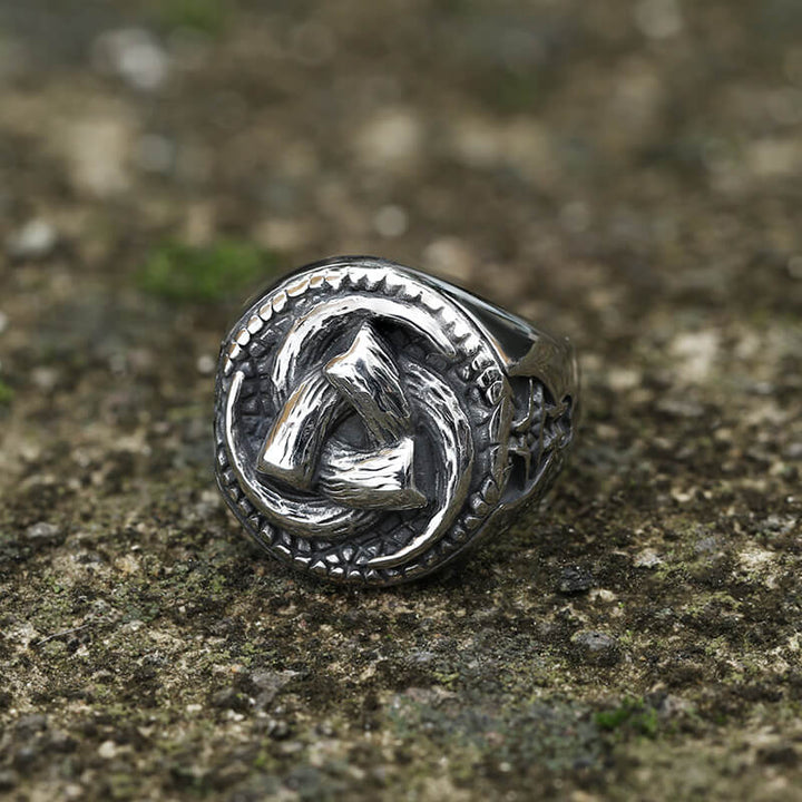 Triskele Horns of Odin Stainless Steel Viking Ring