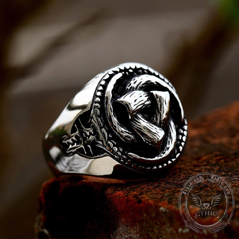 Triskele Horns of Odin Stainless Steel Viking Ring