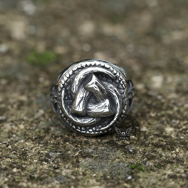 Triskele Horns of Odin Stainless Steel Viking Ring