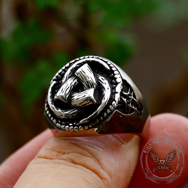 Triskele Horns of Odin Stainless Steel Viking Ring