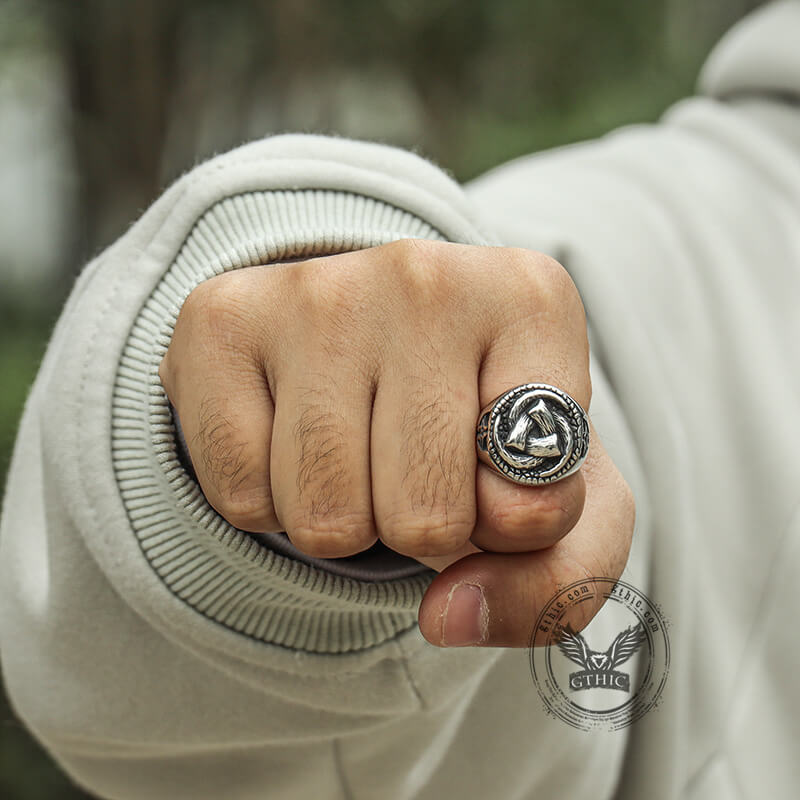 Triskele Horns of Odin Stainless Steel Viking Ring